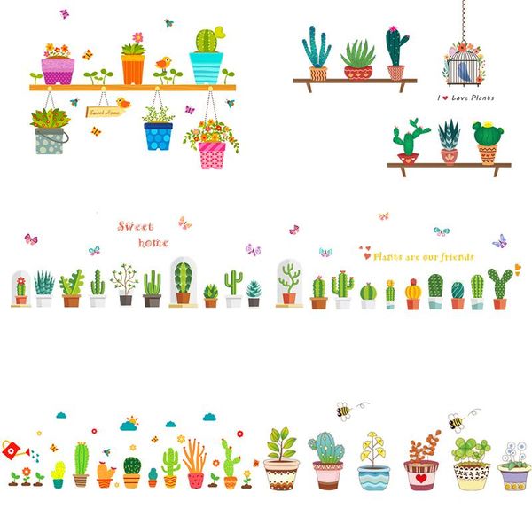 

vivid garden potted plants cactus wall stickers for kids rooms window wardrobe kitchen home decor pvc wall decals diy mural art