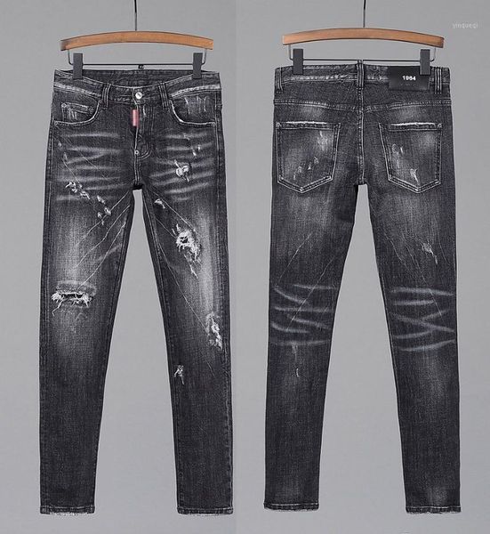 

european style brand jeans men stretch elastic slim denim jeans mens casual washed black pockets for man 82211, Blue