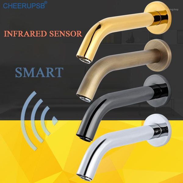 

infrared motion sensor faucet bathroom wall mounted touchless tap modern silver gold basin faucets washbasin induction torneiras1