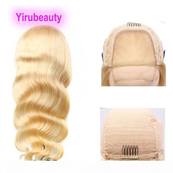 

malaysian human hair blonde color 12-32inch 613#body wave straight 100% human hair 4x4 lace front wig pre plucked four by four wig 613#, Black;brown