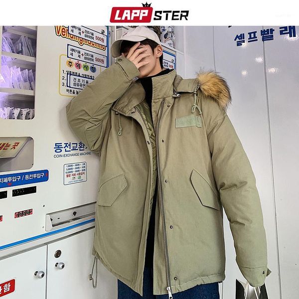 

lappster men winter jacket korean style colorful 2019 mens wool hooded jackets coats black parka couple fashions ins windbreaker1