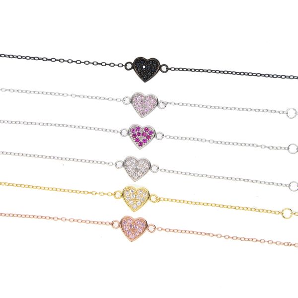 

6 colors tiny micro pave cz heart charm delicate girl gift 17cm length dainty chain valentines gift simple bracelet, Silver