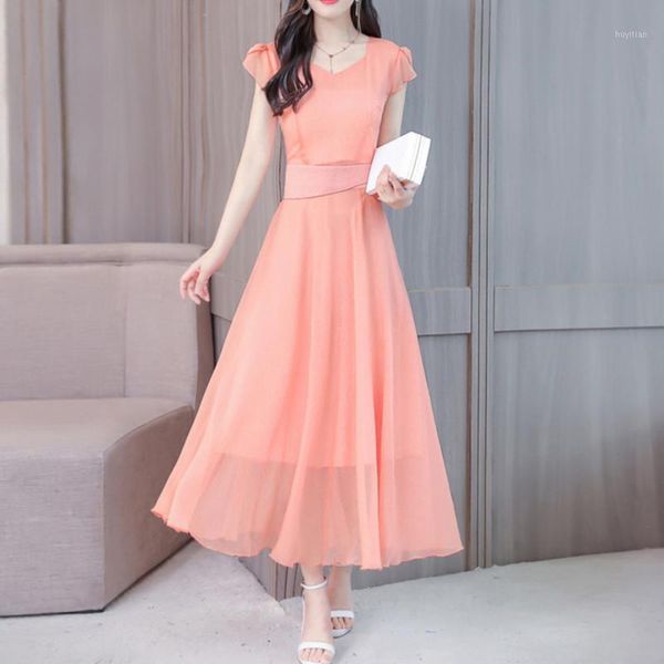 

backlakegirls chiffon evening dress long solid color v neck short puffy sleeves prom gowns elegant party dress vestido de festa1, White;black