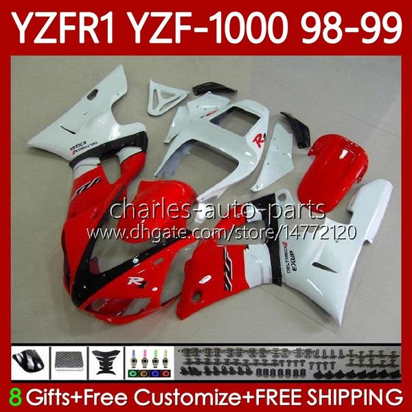 White Red Motorcycle Bodywork para Yamaha YZF-R1 YZF1000 YZF R1 1000 CC 98-01 Bodys 82NO.51 YZF R1 1000CC 1998 1999 2000 2001 YZF-1000 YZFR1 98 99 00 01 Kit de Feira do OEM