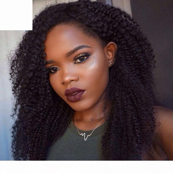 

kinky curly full lace human hair wigs 8-24 inches natural color remy brazilian hair pre plucked lace wig bleached knots, Black;brown