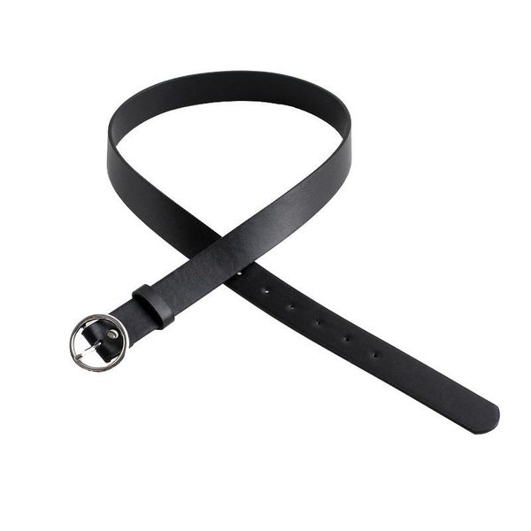 

2020 new female fashion solid round buckle belt metal buckle casual pu belt women's simple popular personality waist accessories, Black;brown