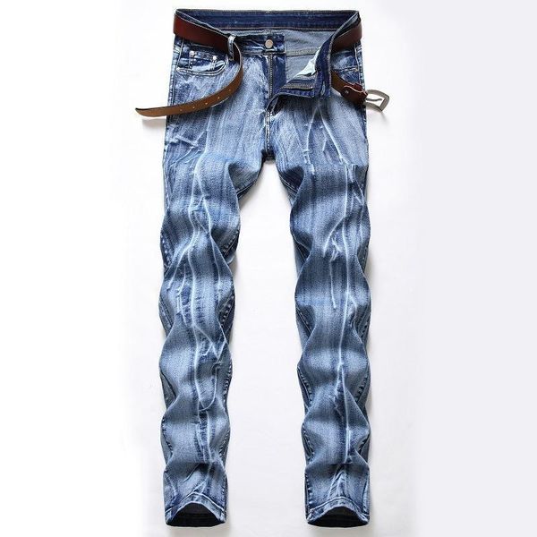 

retro vertical line washed men jeans straight slim fit demin pants jeans men 2020 fashion punk motorbiker big trousers1, Blue
