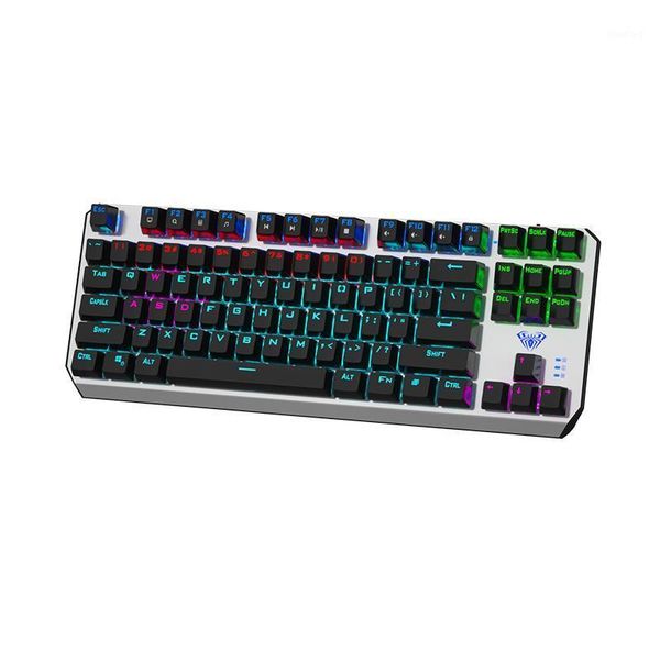 Mechanische Tastaturen Spiel 87 Tasten Anti-Ghosting MIX Hintergrundbeleuchtete Tastatur mit Typ-C-Kabel für Laptop PC Tablet Desktop Gaming