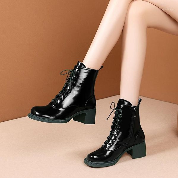 

elegant retro genuine leather autumn and winter shoes platform side zipper thick heels boots night club shoes woman1, Black