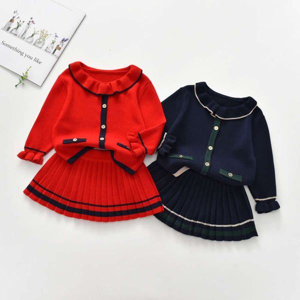 

children's pleated girls' college suit baby sweater 2020 winter korean knitted skirt, Blue