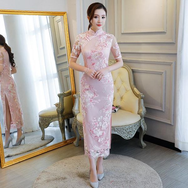 

casual dresses arrival chinese style long cheongsam fashion summer women's lace dress elegant slim qipao vestidos size s  l xl xxl 728, Black;gray