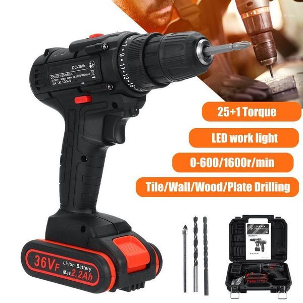 

25+1 torque 36v electric screwdriver cordless drill with 1or 2 battery rechargeable diy home hand drill powers tools 2200mah1