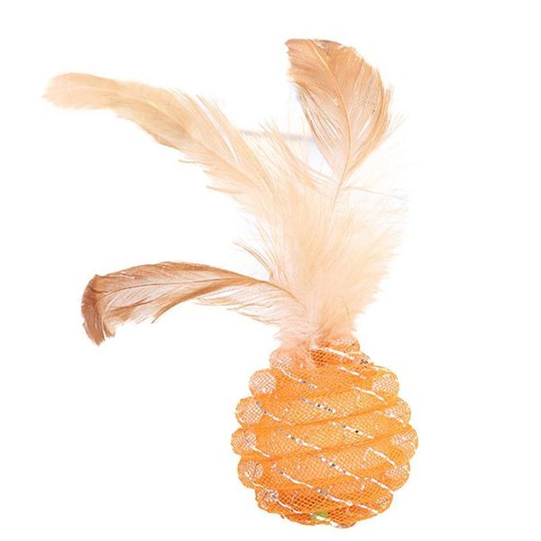 

colorful cats feather balls toy scratching cats toys play interactive chewing plastic pipe roll ball train qyldkc