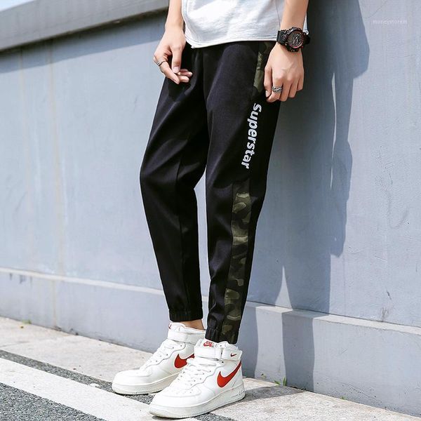

casual long pants men's summer elastic feet men's sports youth ice silk thin capris trend1, Black