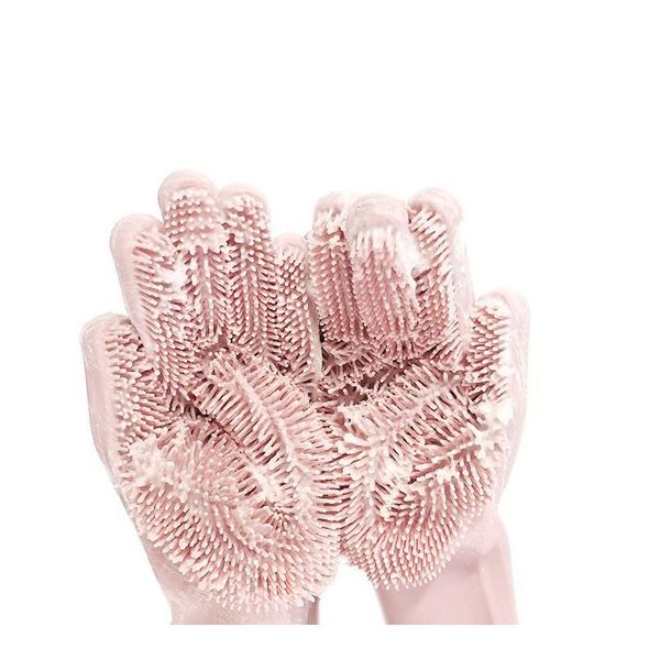 

1pair magic sile cleaning gloves with brushes kitchen household dishwashing gloves for washing dishes rubber spong bbynhm