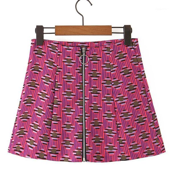 

agong summer vintage skirts women fashion printed high waisted skirt women elegant zipper a line mini skirts female ladies ep1, Black