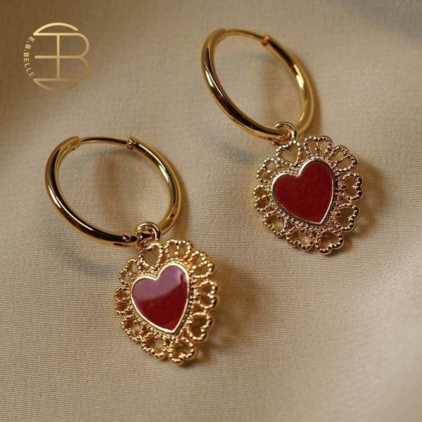 

hoop & huggie 2021 fashion red enamel heart cham clip on earrings butterfly hoops for women, Golden;silver