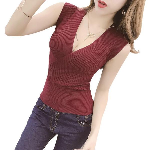 

tank vetement femme 11 colors fashion vest casual sleeveless v neck women summer korean knitted cotton womens clothes, White