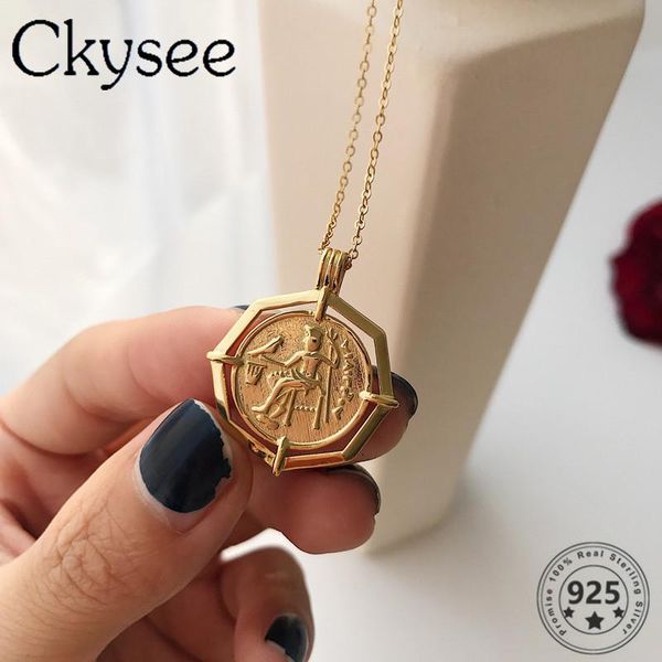 

chains ckysee 925 sterling silver necklace rome golden retro coin pendant for fashion women girlfriend jewelry gift