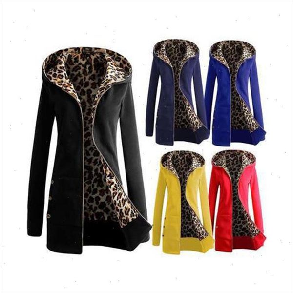 

womens autumn winter long sleeve leopard hooded jacket coat 2021 fashion clothing plus size 6xl windbreaker cardigans black red, Black;brown