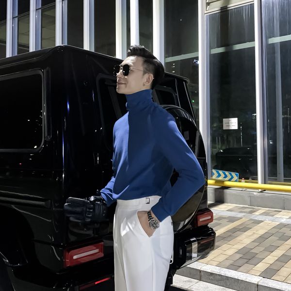 

daio ethan korean design solid color casual long sleeve half high collar men's t-shirt with bottom sweater