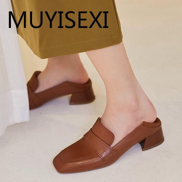 

dress shoes women genuine leather ladies shoes square toe 3.8cm low heels slip on women leisure daily wear pumps anj26 muyisexi, Black