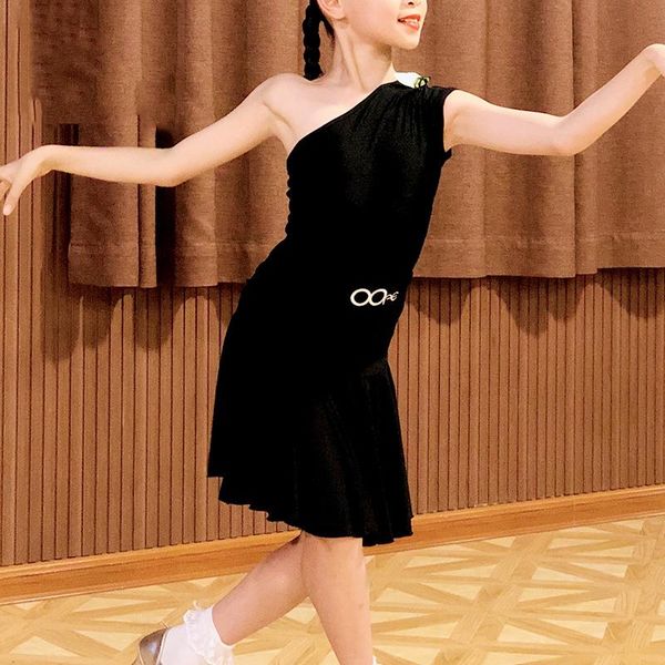 

latin dance skirt girls black dress set sleeveless latino dancing practice wear tango ballroom dance dress american clothing, Black;red