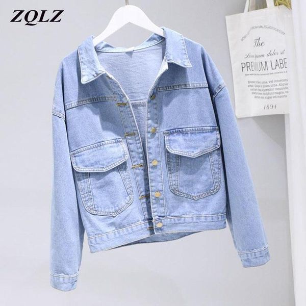 

women's jackets zqlz autumn denim women 2021 vintage casual coat female jean jacket mujer spring short outerwear ladies basic coat1, Black;brown
