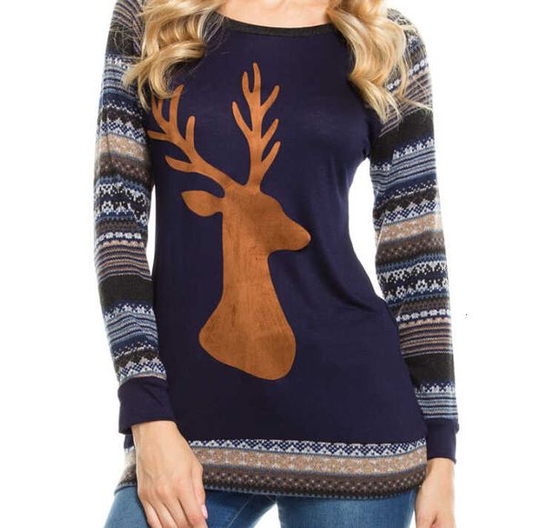 

women long sleeved tshirts christmas printed flower sleeves casual bottoming tees spring, White