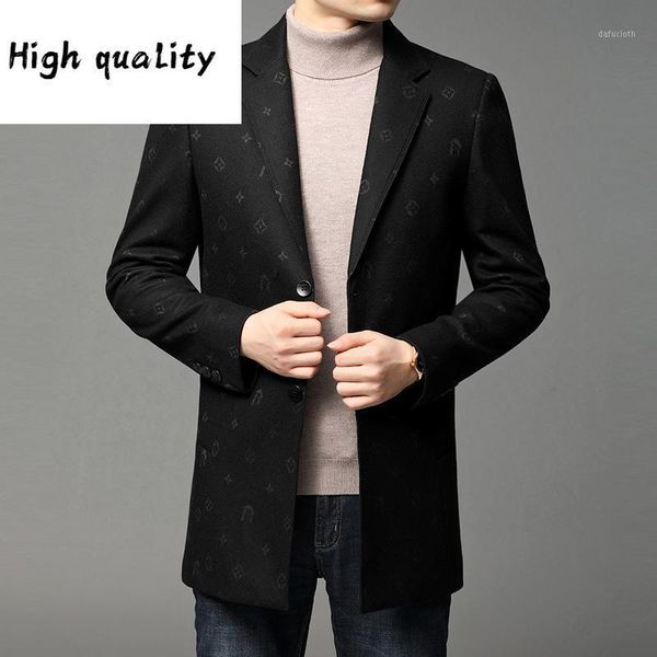 

coat woolen middle aged business wool coat father's lapel woolen with cotton1, Black