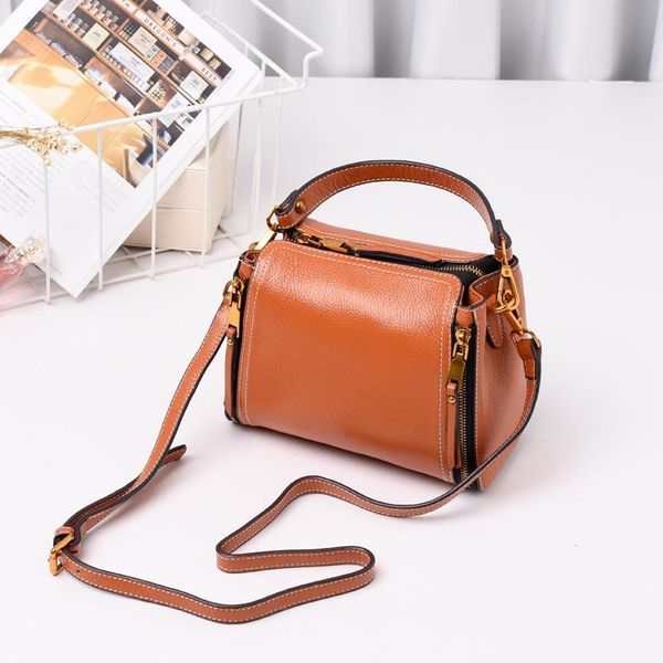 

2020 new luxury handbags leather bucket bag head layer cowhide handbag fashion mini shoulder diagonal bag women's leather