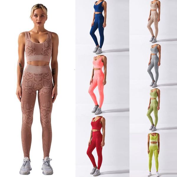 

snake pattern seamless yoga set women fitness clothes sports bra high waist legging 2 piece workout outfit sports suit gym set, White;red