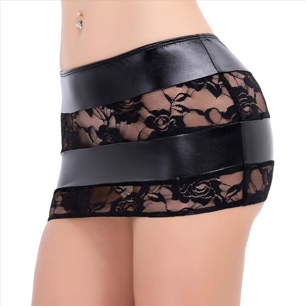 

женщины женские костюмы sexy moto юбки костюмы кожезаменитель lace сращивания полосатый bodycon мини юбка партии ночное clubwear, Black
