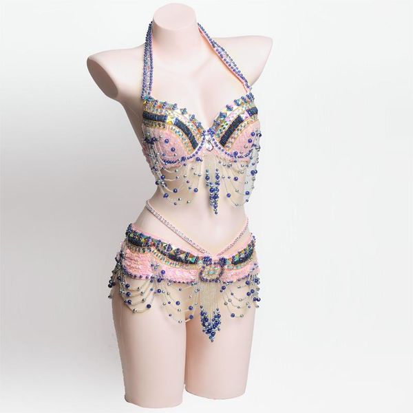 

women's belly dance set costume belly dancing clothes night dance bellydance carnival chain bra belt wy71091, Black;red