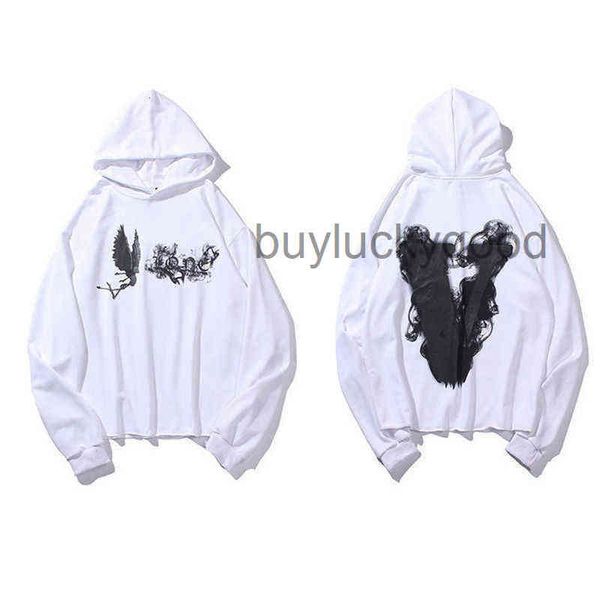

vlones angel devil smog hoodie women's fashion hip hop youth big v loose hooded sweater men's jacket, Black