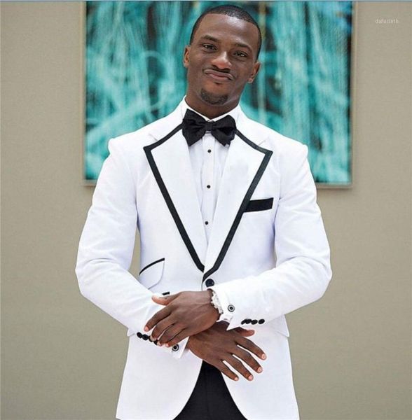 

white jacket black pants men groom suit tuxedos groomsmen wedding suits custom made c451, White;black