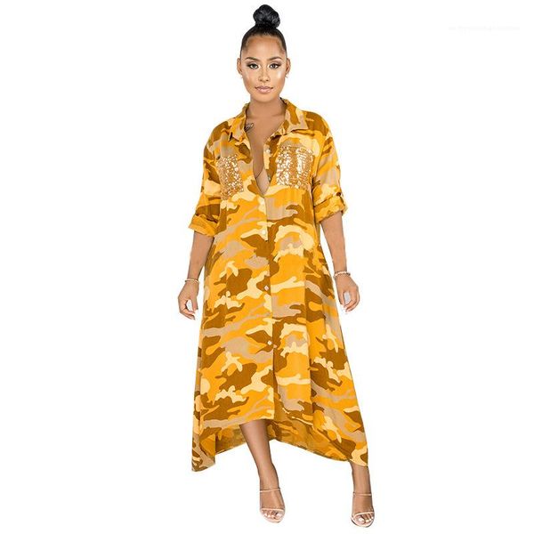 

платье воротник стойка с длинным рукавом сыпучие однобортный платья женские нерегулярные одежда женщины камуфляж рубашка, Black;gray