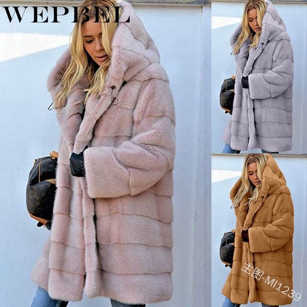 

wepbel women loose outwear jackets hooded plus size autumn winter warm thick fur fashion casual ladies jacket y200101, Black;brown