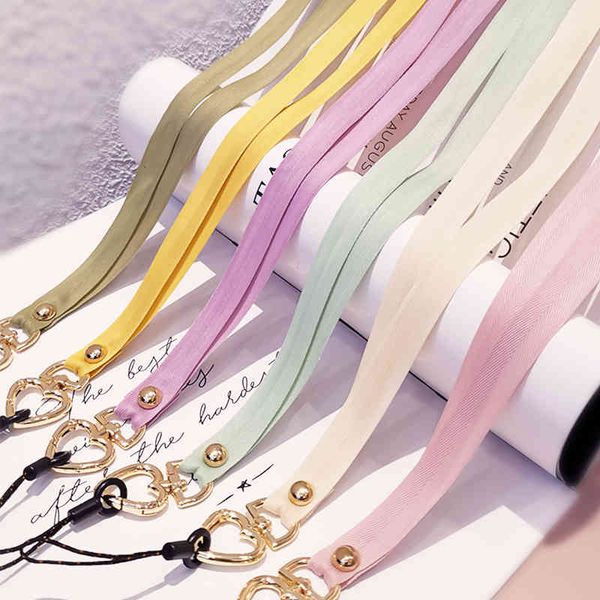 

trendy key neck metal heart clip lanyard mobile s phone wrist straps hanging rope ornaments, Slivery;golden