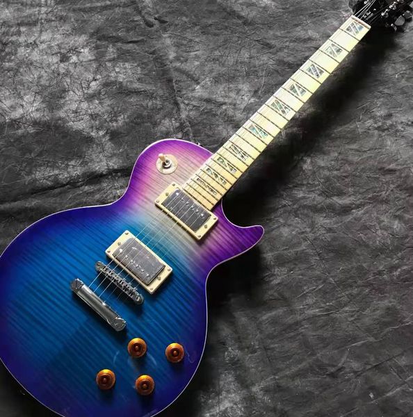 

lp electric guitar body mahogany double flame maple blue gradient