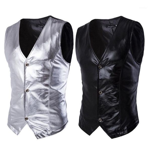 

stylish men sleeveless gold stamping single-breasted slim waistcoat business, Black;white