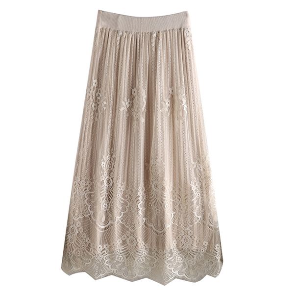 

wear on both sides women knitted skirts autumn winter high waist lace patchwork long skirt large swing a-line pleated skirts y200326, Black