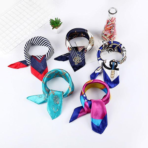 

small square silk scarf women neck l waiter flight attendants business imitate bandana bag scarves 50*50cm, Blue;gray