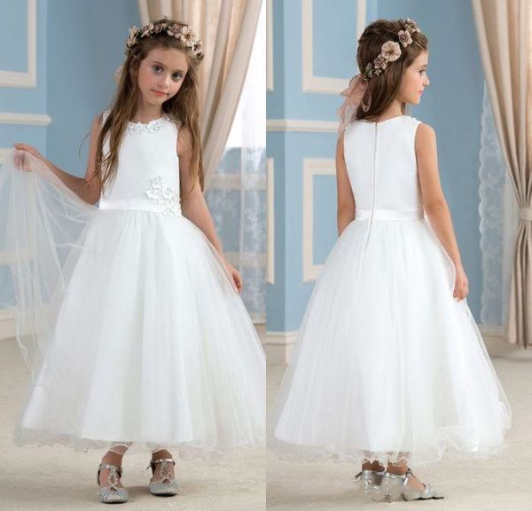 

pure a line jewel ankle length white organza most lovely flower girls' dresses for weddings flowers beaded pageant girl' gowns, White;blue