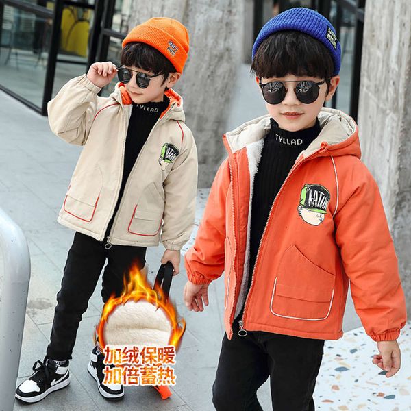 

hooded boys' 2020 cartoon et plush thickened new children's winter loose casual windbreaker cardigan, Black