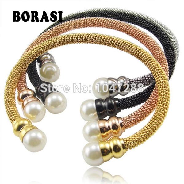 

italy fashion pearl jewelry elegant twisted chain women's bracelets ipg gold-color stainless steel bracelets bangles, Black