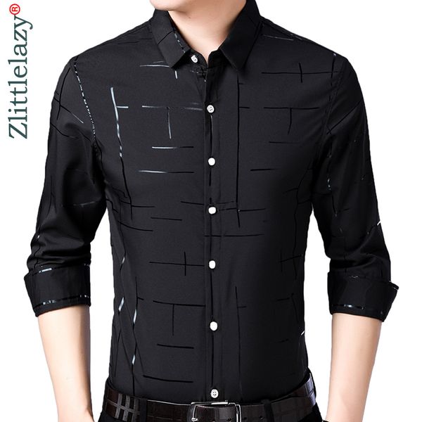 

2020 brand casual plaid luxury plus size long sleeve slim fit men shirt spring social dress shirts mens fashions jersey 41607 1022, White;black