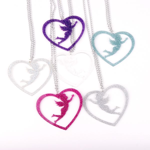 

oct. new 6 color glitter acrylic peach heart baby ange pendant necklace for women fashion jewelry girl's cute accessories, Silver
