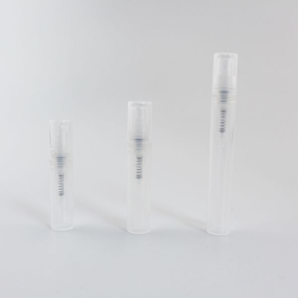 2ml 3ml 6ml mini tamanho transparente frasco de perfume plástico com névoa fina pulverizador atacado bomba de pulverização amostrador de amostras 100 pcs / lote