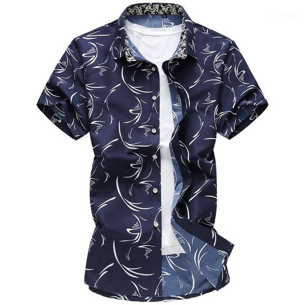 

men's casual shirts men summer fashion classic business print floralshort sleeve plus size 6xl camisa masculina hawaiian shirt homme1, White;black